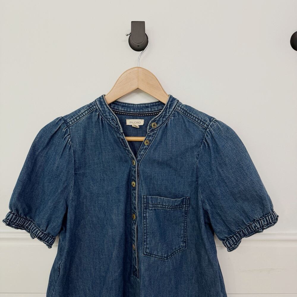 Women’s Anthropologie Pilcro Denim Popover Balloon Sleeve Blouse Top S - Picture 3 of 5